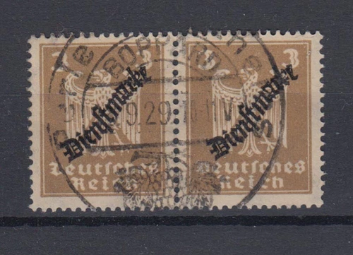 German Reich Dienst D 105 Horizontal Pair 3 Pf Stamped /2