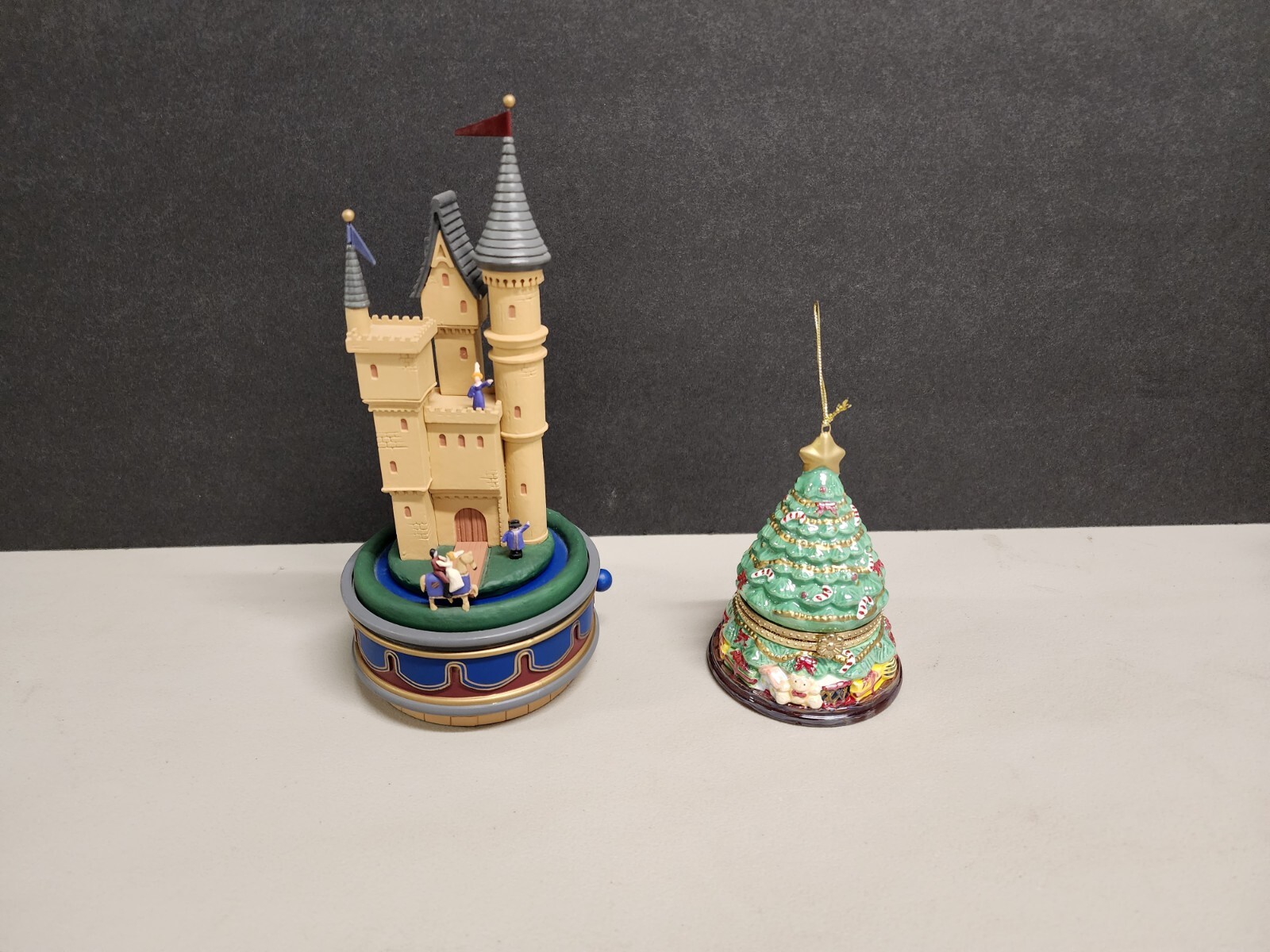 Lot of 2 Vintage Animated Music Box Christmas Tree with Train & Sir Lancelot