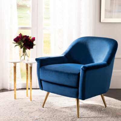 SAFAVIEH Brienne Mid-Century Arm Chair | Navy / Brass |