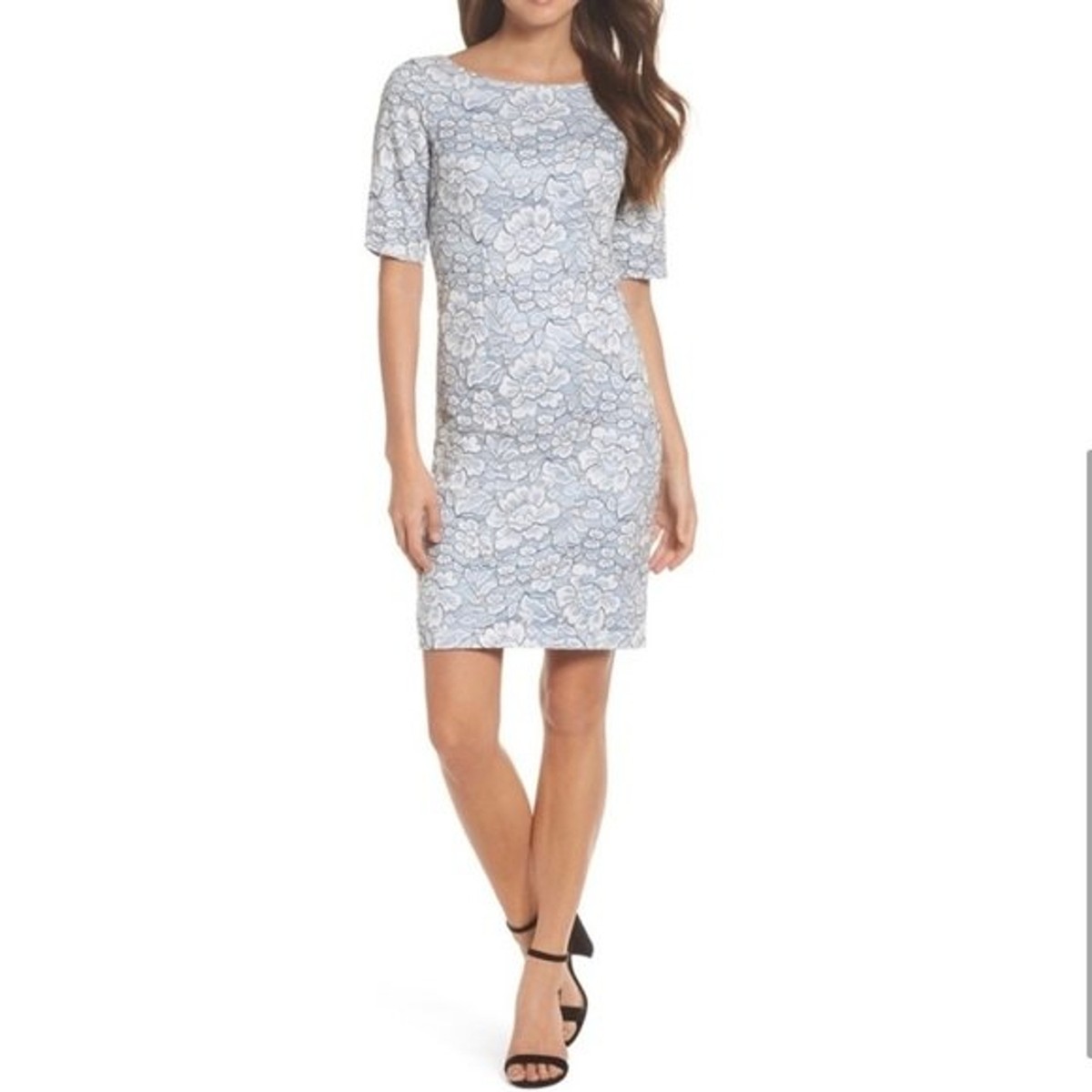 Eliza J Lace Sheath Dress Light Blue Floral Eliza J Lace Sheath Dress Light Blue Floral
