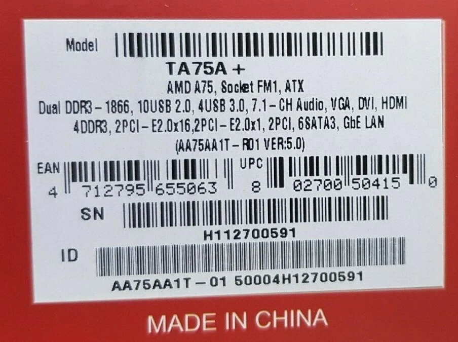 Biostar TA75A+ Motherboard  for  AMD FM1 SOCKET PROCESSORS  - NEW - Image 3 of 4