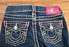 True Religion Julie Super T Skinny Jeans, Pink Bartacks/label Size 6 Waist 22"