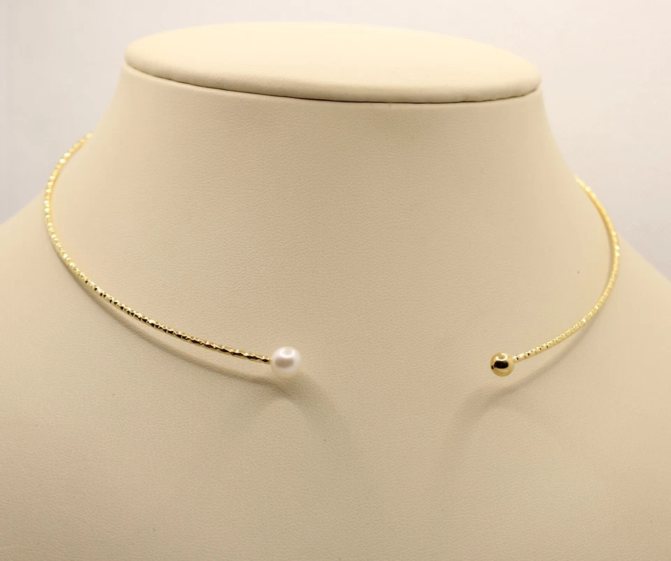 COLLANA RIGIDA ARGENTO DORATO SENZA CHIUSURA DIAM CM 12 CANNA DIAMANTATA EXPLOIT - Immagine 3 di 4