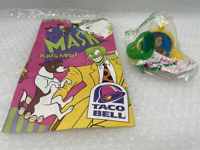 1995 Taco Bell THE MASK MOVIE KIDS MEAL BAG & STANLEY TOP SPINNER JIM CARREY