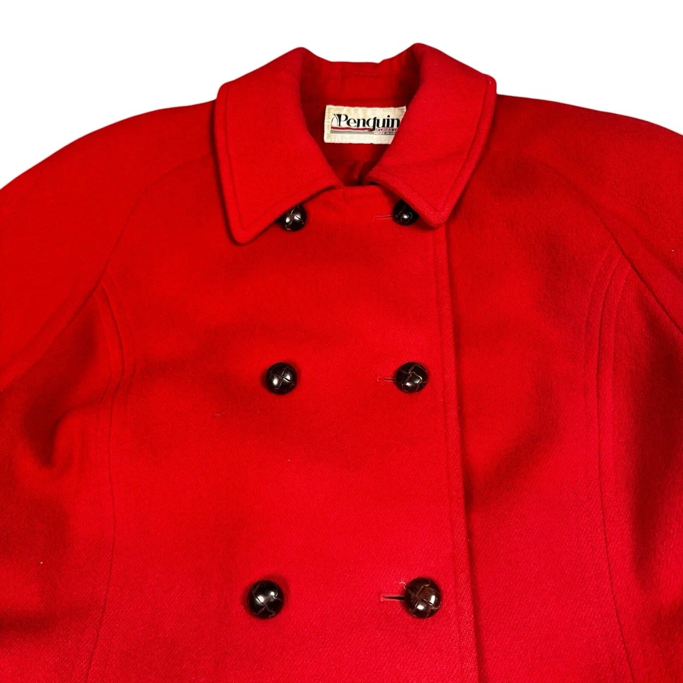 Jaqueta trench coat feminina vintage de lã 18 pinguins peito duplo feita nos EUA - Imagem 2 de 4