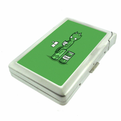 Pickles Em5 100's Size Cigarette Case with Built in Lighter Metal Wallet