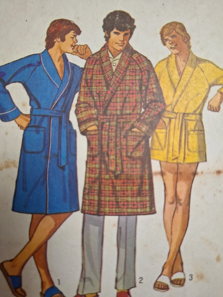 Robe Bath Lounge Tie Mens M 38 40 Simplicity 9637 Sewing Pattern Cut VTG 1970s - Image 3 of 4