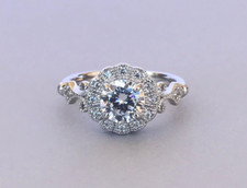 Flower Halo Milgrain Wedding Ring 14K White Gold Over 2.1 Ct Simulated Diamond