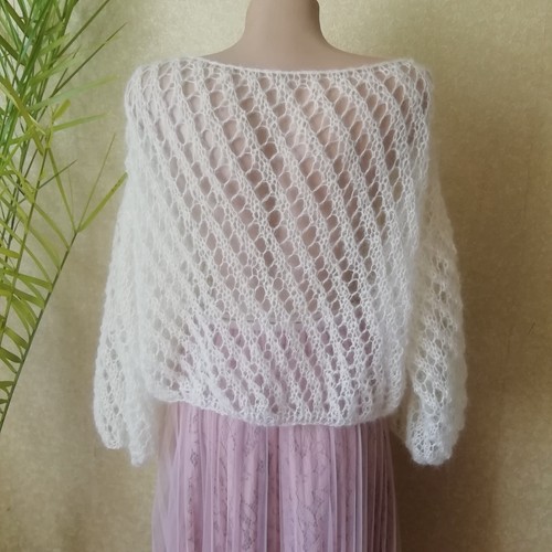 Elfenbein Braut Pullover Used-Look Strick Mohair Hochzeitspullover großes Loch zerrissen Oberteil - Bild 9 von 13