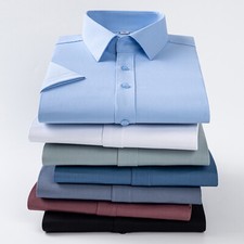 Mens Dress Shirts Short Sleeves Formal Bamboo Fiber Non Iron Casual Shirts Tops