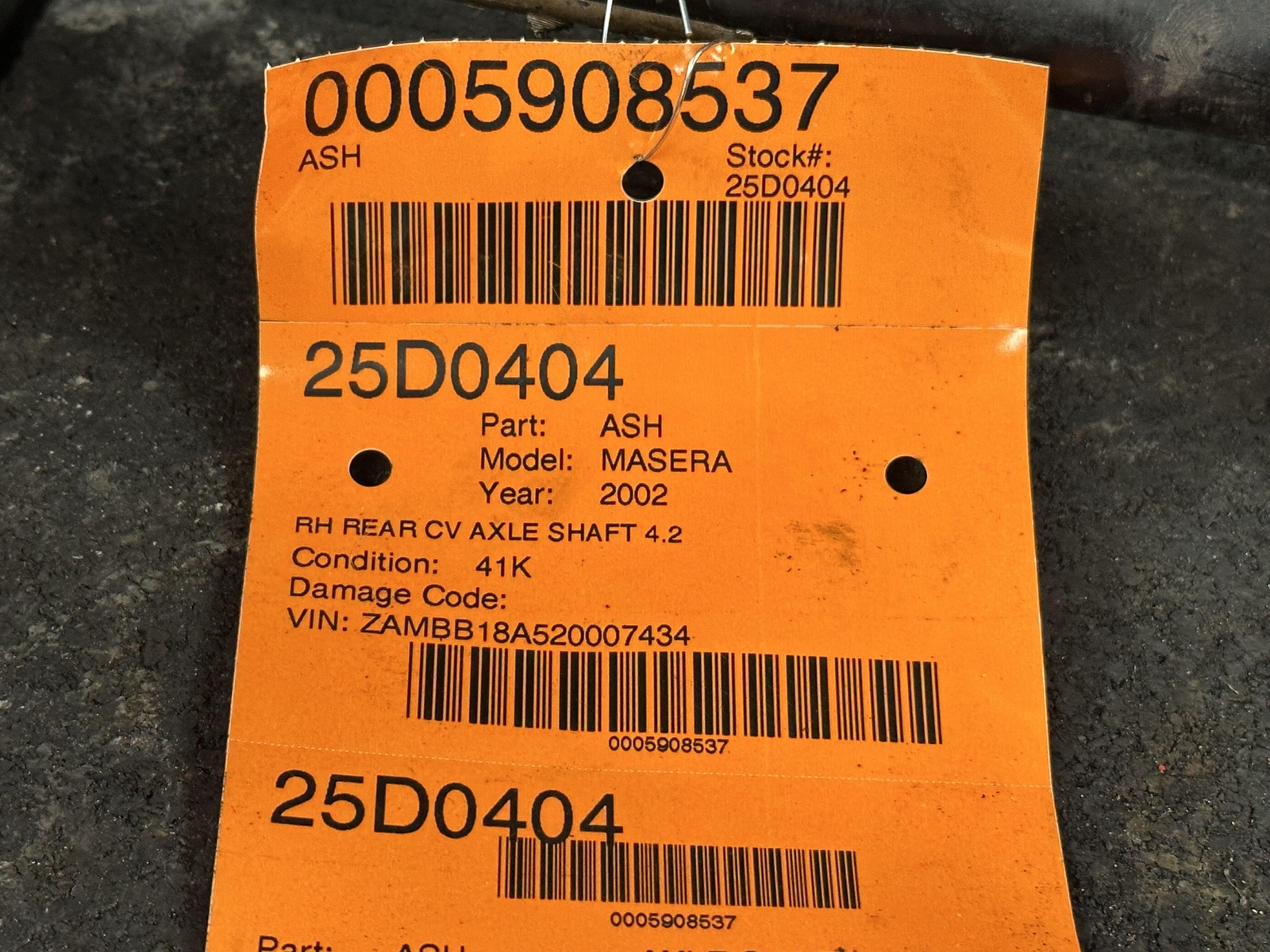 02-06 MASERATI SPYDER 4.2 REAR RIGHT PASSENGER SIDE CV AXLE SHAFT 184540