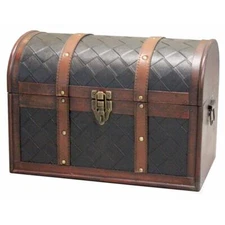 Vintiquewise Storage Trunk 9 in. L Brown Faux Leather Decorative Lockable Latch