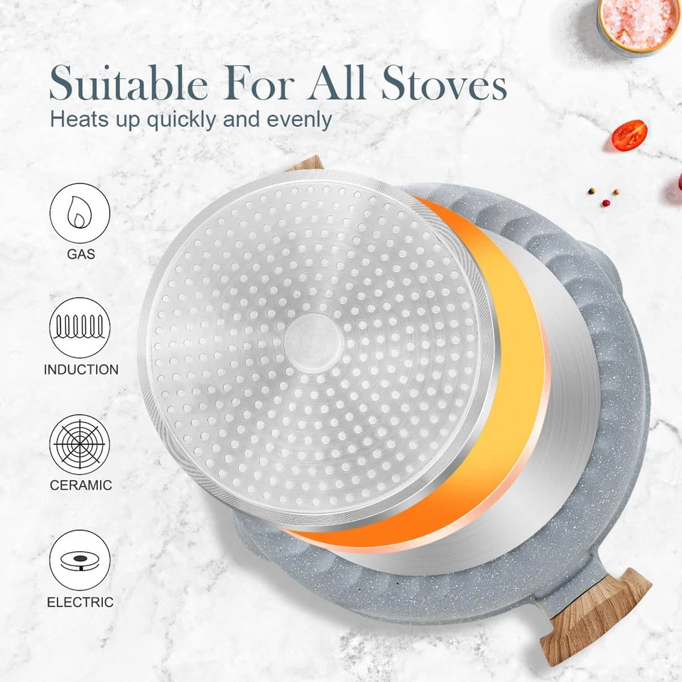 Padella in Ceramica 2 in 1 Con Coperchio Padella Con Rivestimento Antiaderente i - Immagine 4 di 4