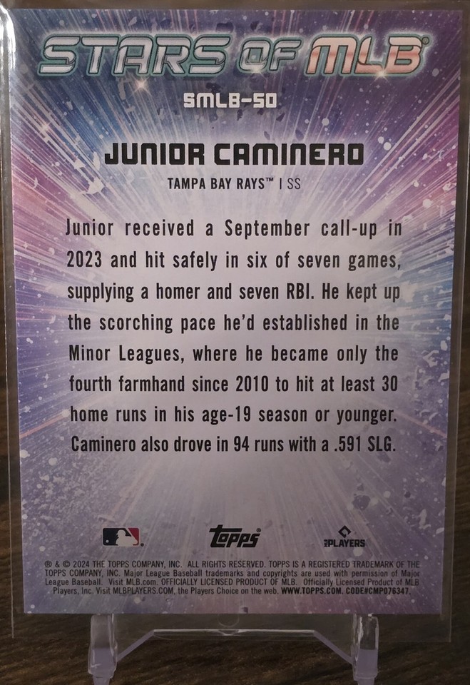 2024 Topps Series 2 Stars of MLB SMLB50 Junior Caminero (RC) Tampa