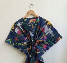 Indian Navy Blue Animal Cotton Kaftan Womens Clothing Kaftan Night Gown Dress US