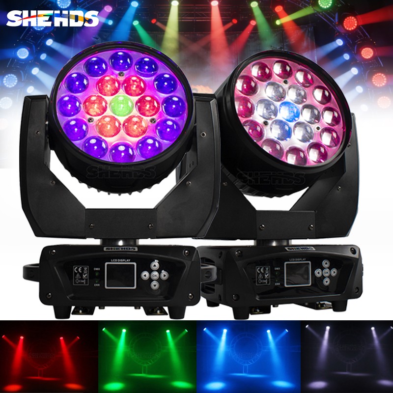 2Pcs LED Aura 19x15W RGBW Beam Wash Zoom Moving Head Lighting DMX