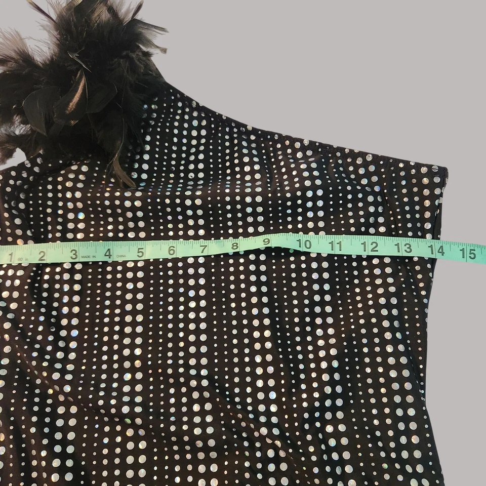 Vestido Vintage Lunares Metálico Pluma Un Hombro Glitchcore Hyperpop Años 70 Foto 4 de 4