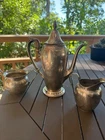 Vintage Monogramed Sterling Silver 3-Pc Tea Set Teapot Creamer Sugar -1 1/4 pint