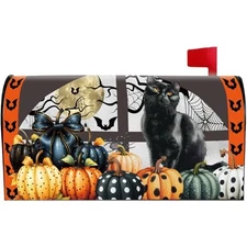 Halloween Mailbox Covers Magnetic Standard Size, 21"x18" Fall Pumpkin Black 