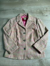EUC Sigrid Olsen Pink Green Cotton Tweed Blazer Jacket 3 button preppy chic 8