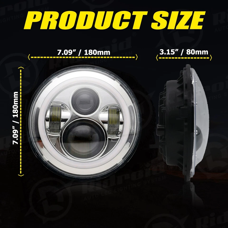 Faros proyectores LED redondos de 7 pulgadas haz sellado halo para Ford Fairlane Falcon Foto 3 de 4