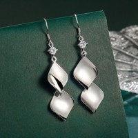 Crystal Long Double Leaf Drop Earrings 925 Sterling Silver Women Girls Jewellery