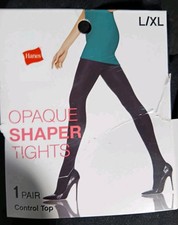 Womens Hanes Size M/L Black Opaque Shaper Control Top Tights New