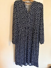 Boden Naomi Relaxed V Neck Long Sleeve Jersey Dress Blue/White Size 14T Tall