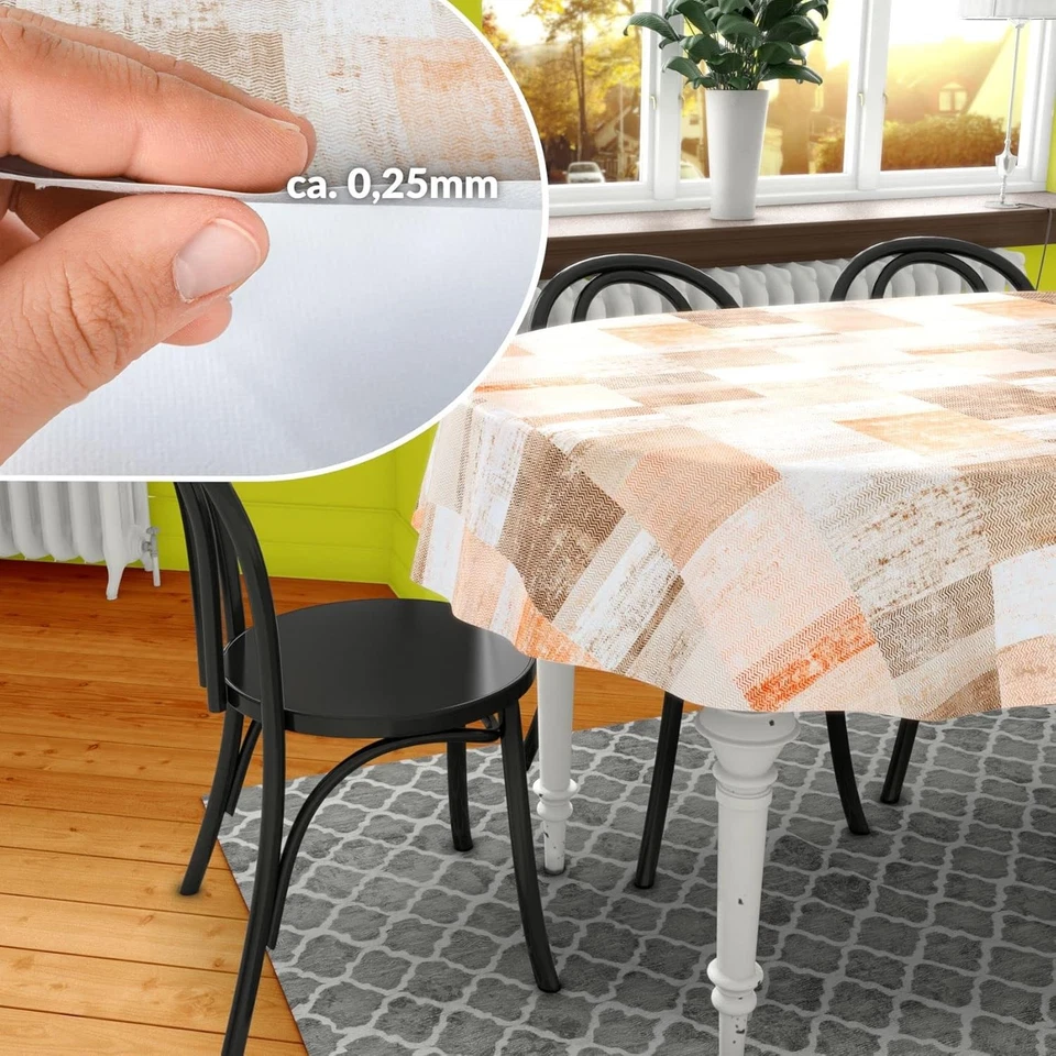 Wachstuchtischdecke Oval 140x240cm Glatt Patchwork Oldstyle abwaschbar - Bild 3 von 4