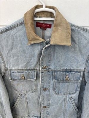 VTG Banana Republic Denim Trucker Blue Jean Jacket Leather Collar