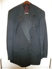 Double-breasted black 100 wool dinner tuxedo suit 44R