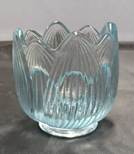 Vintage Fenton Glass Flower Petal Lotus Votive Candle Holder Ice Blue 2.75" x 3"