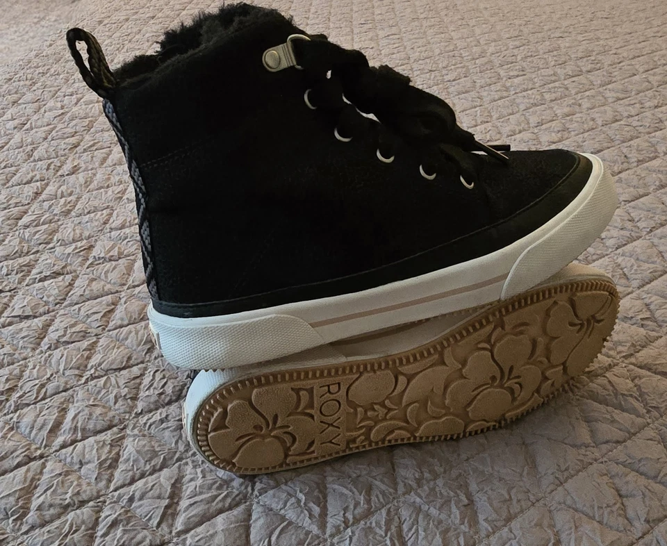 ROXY Negro Piel de Iván Medio Top Zapatillas con Cordones Zapatos Botas 6 Clima Frío Foto 2 de 4