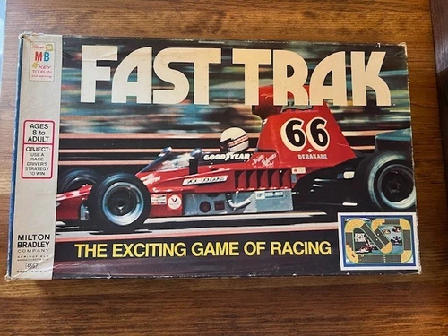 Vtg 75 Milton Bradley Fast Trak Boardgame COMPLETE! Tri-Fold Board & Indy Cars