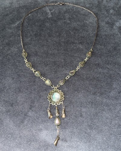 Vintage Alpaca Mexico Silver 950 Abalone Segmented Necklace Beautiful 18”