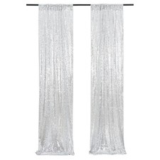 Silver Sequin Photography Backdrop Curtain 2 Panels 2x8FT Party Decoration
