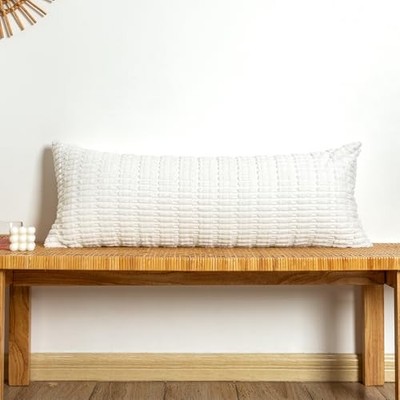 Corduroy Lumbar Pillow Cover 14x36 inch 36'' x 14'' (Pack of 1) Cream White