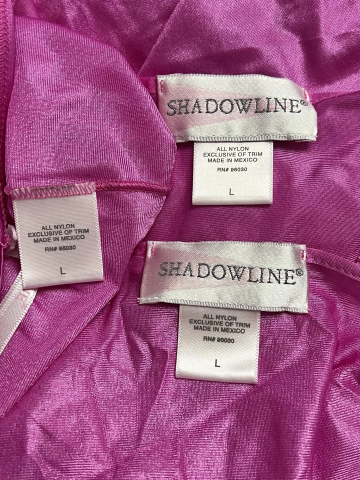 ShadowLine Robe & Top Pant Set Womens Large Pink Nylon Lace Vintage 3 Piece - Image 2 of 4