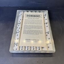 Vintage Crisloid Plastics TG-3 White Dominoes Double Six Set with Case Rules