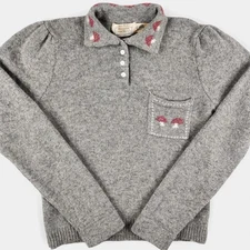 Vintage Moussie Susan Bristol Sweater Womens Gray Wool Collar Mushrooms 80s