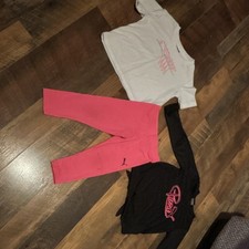 PUMA Girls 2T Leggings Set Pink Black White Solid Top Leggings Outfit