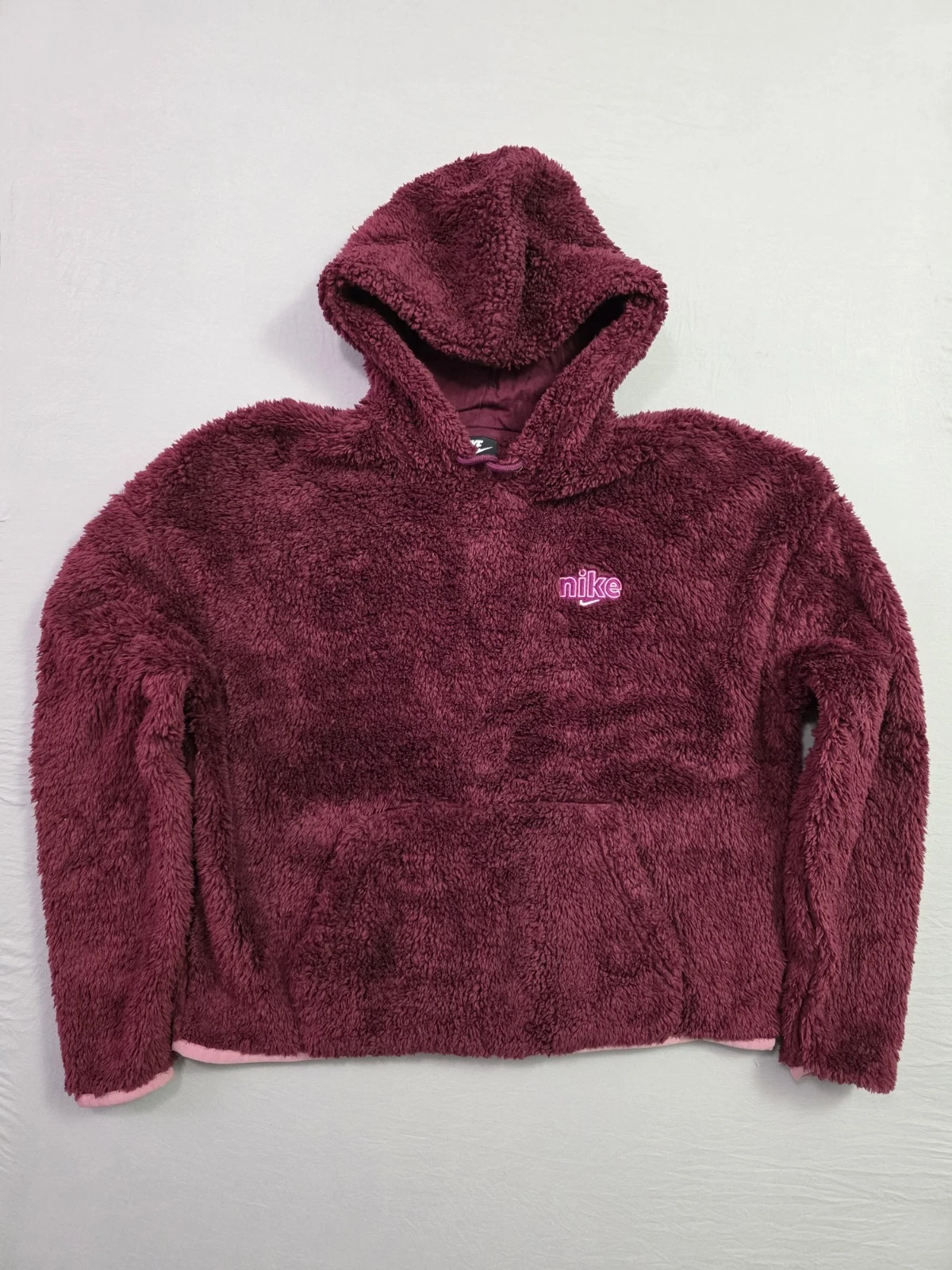 Nike Women’s Sherpa Fleece Hoodie Burgundy Cropped Pullover Size Small NSW