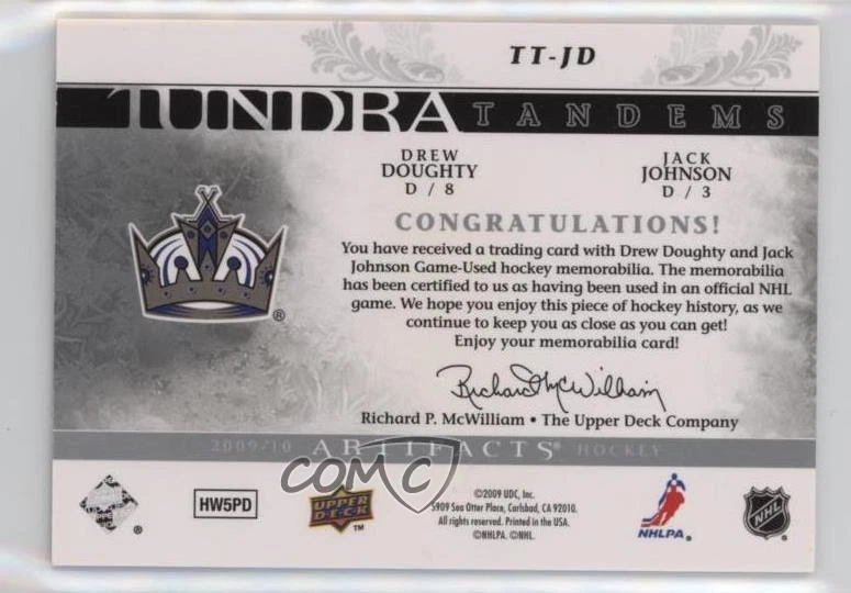 2009-10 Upper Deck Artifacts Dual Relic Silver /25 Jack Johnson Drew Doughty - Image 2 of 3