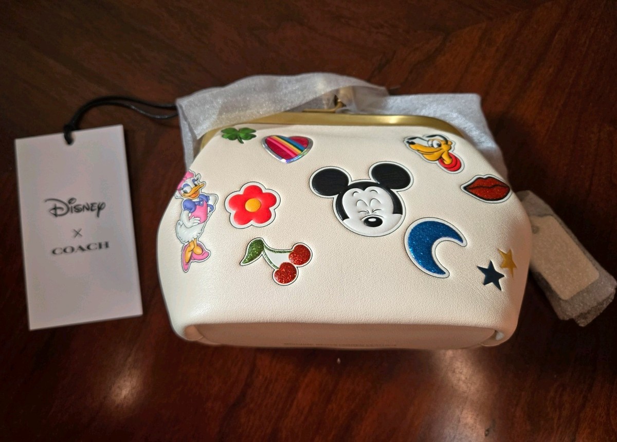 NWT Disney X Coach Kisslock Frame Bag 10 With Sticker Print. CDO91