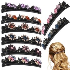 8 Pcs Sparkling Crystal Stone Braided Hair Clips Flower Pearl Shaped Clip