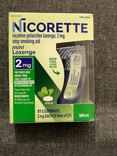 Nicorette Nicotine Mini Lozenge Mint Flavor 81 Lozenges 2mg NIB Exp 09/2026
