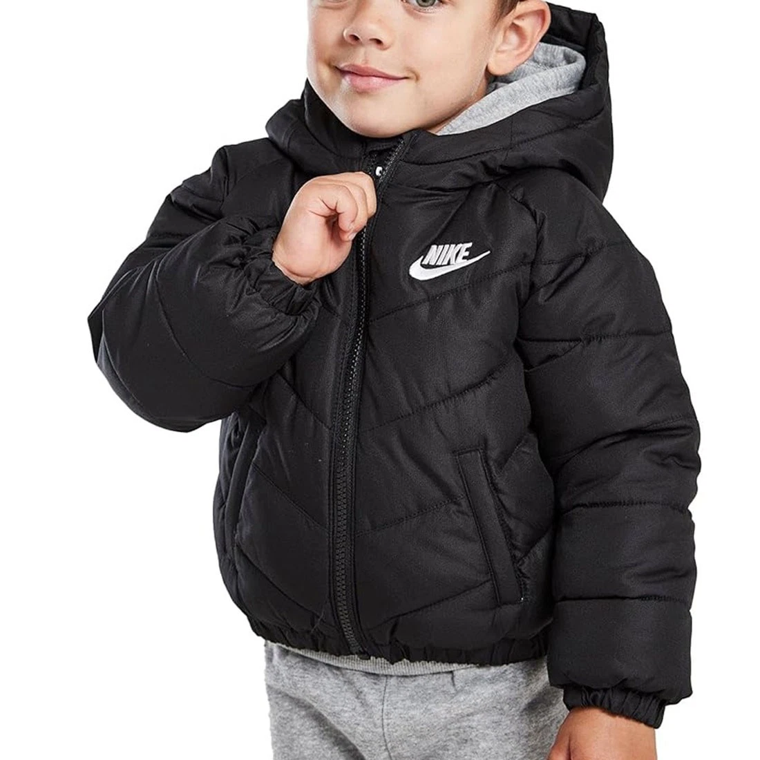 Nike Core Kids Small Boys Black Padded Jacket Warm Unisex Full Zip Coat