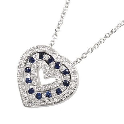 Damiani Belle Epoque Heart Necklace Pendant Sapphire Diamond 750WG Silver Casual