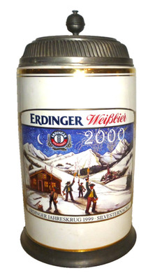Erdinger Weissbrau Erding New Year´s 2000 Lidded 1L Masskrug German Beer Stein