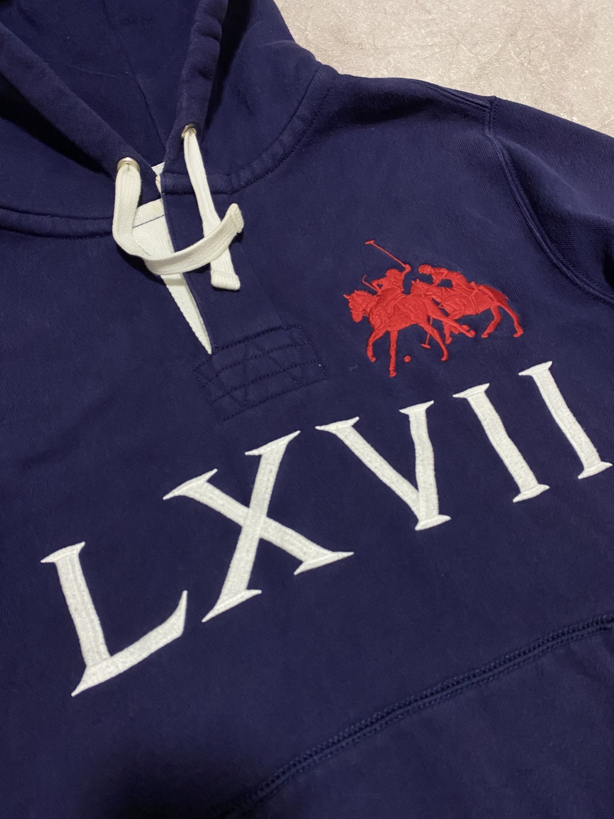 Felpa con cappuccio vintage Y2K Polo Ralph Lauren LXVII Big Logo Pony #3 blu taglia M